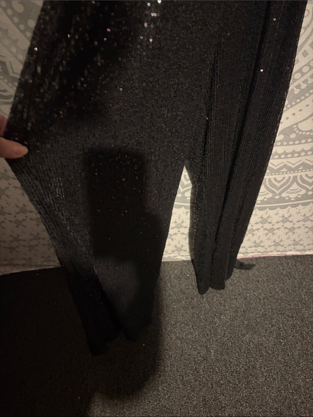 BCBGeneration Black Sequin Long Sleeve Wide Leg Jumpsuit - Size xxL - Picture 2 of 8